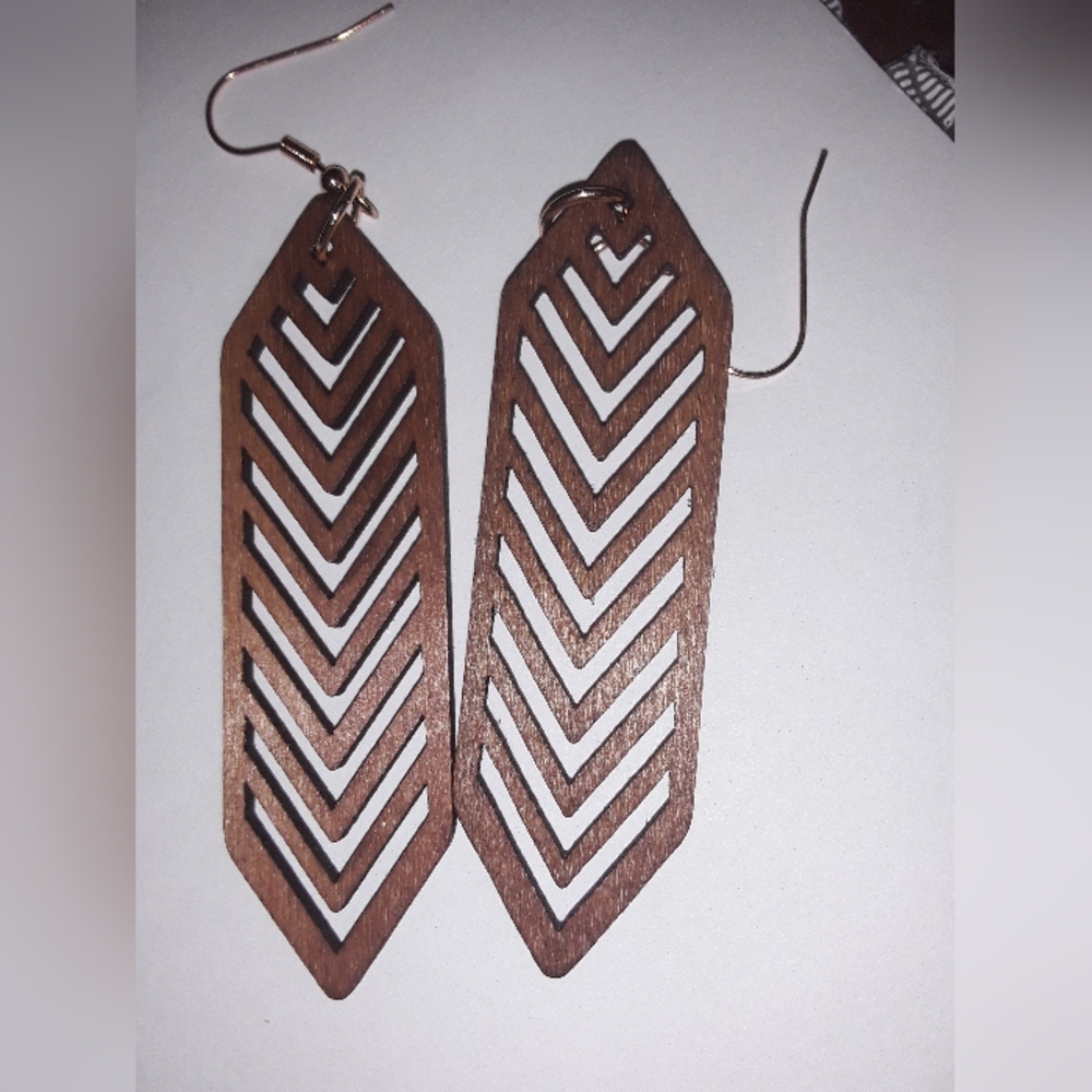 Wooden Hollowed Out Earrings NIP